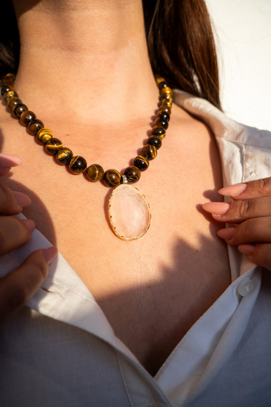 Le Collier "Majesté" – Œil de Tigre & Cristal de Roche