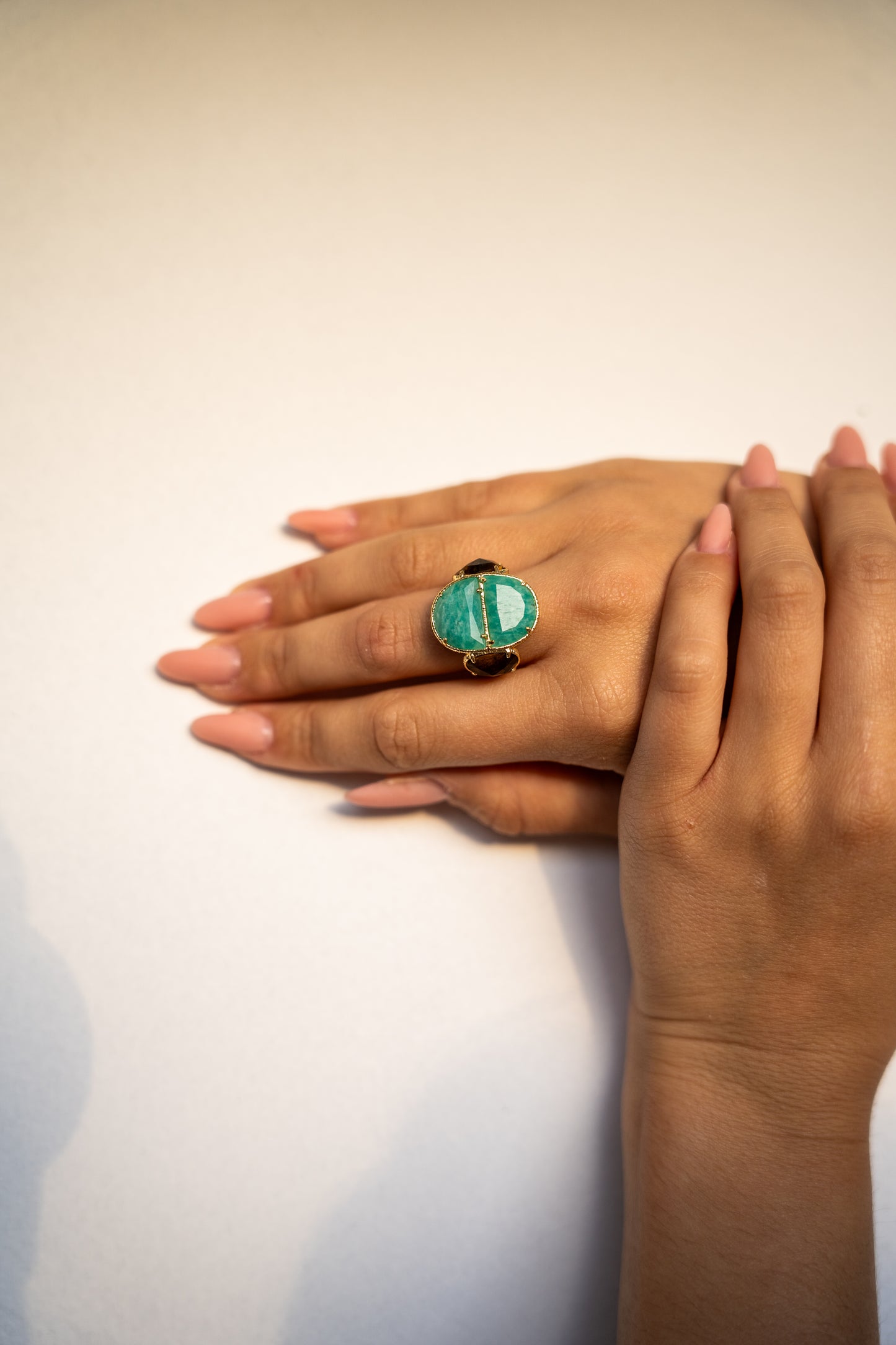 Bague "Lagon Mystique" – Amazonite & Quartz Fumé