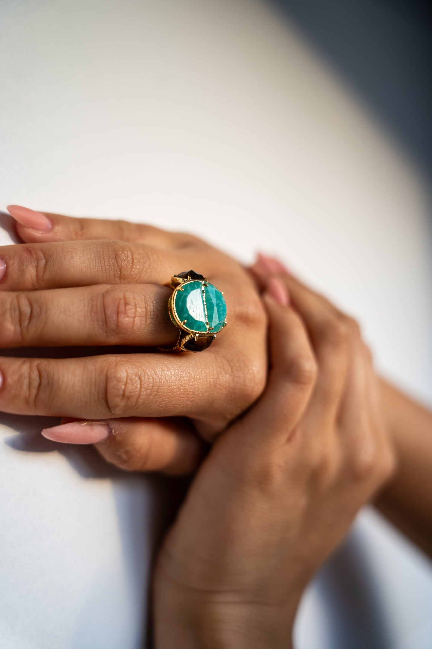 Bague "Lagon Mystique" – Amazonite & Quartz Fumé